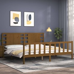 Cadre de lit sans matelas marron miel 200x200cm bois pin massif 