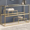Table console doré acier inoxydable et verre trempé 