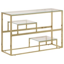 Table console doré acier inoxydable et verre trempé 