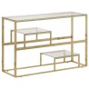 Table console doré acier inoxydable et verre trempé 