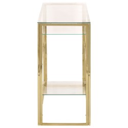 Table console doré acier inoxydable et verre trempé 