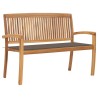 Banc de jardin empilable et coussin 128,5cm Bois de teck massif 
