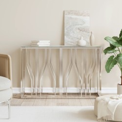 Table console argenté 110x30x70 cm acier inoxydable et verre 