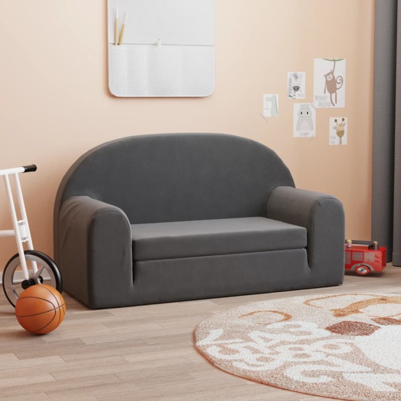 Canapé-lit pour enfants 2 places anthracite peluche douce 