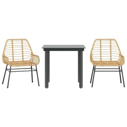 Ensemble à manger de jardin 3pcs marron résine tressée verre 