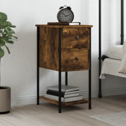 Table de chevet chêne fumé 32x42x70 cm bois d'ingénierie 