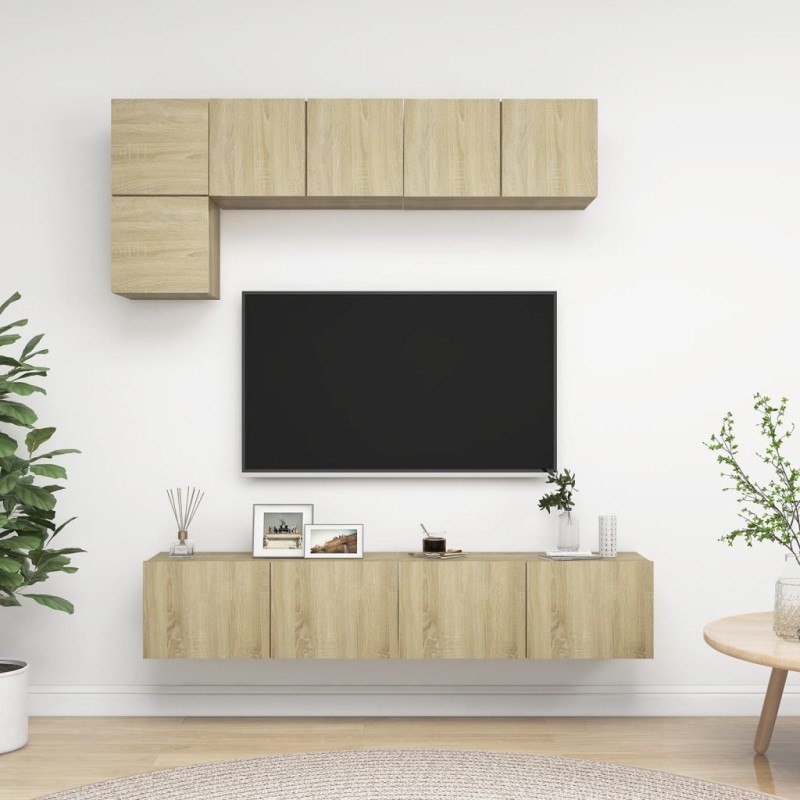 Ensemble de meuble TV 5 pcs Chêne sonoma Bois d'ingénierie Ensemble de meuble TV 5 pcs Chêne sonoma Bois d'ingénierie