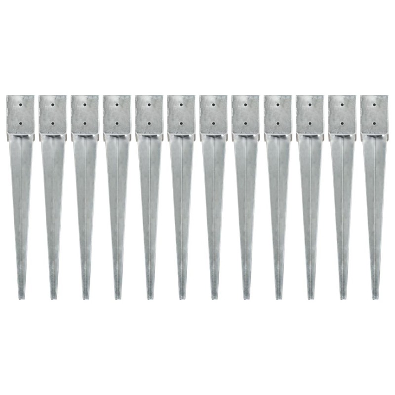 Piquets au sol 12 pcs Argenté 10x10x76 cm Acier galvanisé Piquets au sol 12 pcs Argenté 10x10x76 cm Acier galvanisé