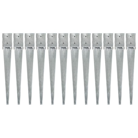 Piquets au sol 12 pcs Argenté 10x10x76 cm Acier galvanisé 