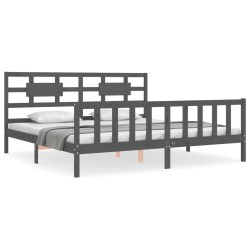Cadre de lit avec tête de lit gris Super King Size bois massif 