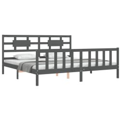 Cadre de lit avec tête de lit gris Super King Size bois massif 
