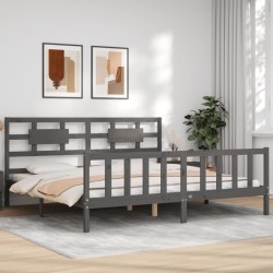 Cadre de lit avec tête de lit gris Super King Size bois massif 