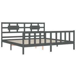 Cadre de lit avec tête de lit gris Super King Size bois massif 
