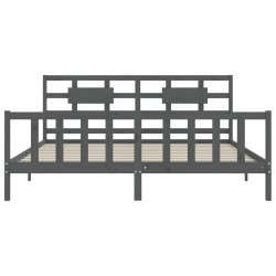Cadre de lit avec tête de lit gris Super King Size bois massif 