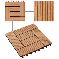 Carreau de terrasse 11 pcs WPC 30 x 30 cm 1 m² Couleur Teck 