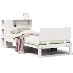 Lit bibliothèque sans matelas blanc 90x200cm bois de pin massif 