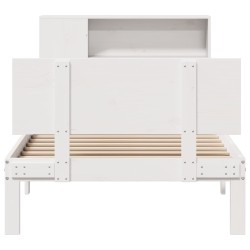 Lit bibliothèque sans matelas blanc 90x200cm bois de pin massif 