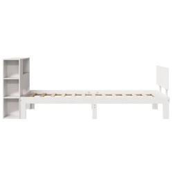 Lit bibliothèque sans matelas blanc 90x200cm bois de pin massif 