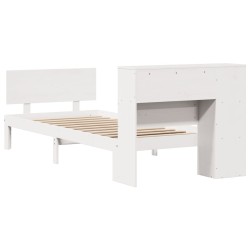 Lit bibliothèque sans matelas blanc 90x200cm bois de pin massif 