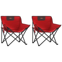 Chaise de camping avec poche pliable lot de 2 rouge 
