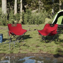 Chaise de camping avec poche pliable lot de 2 rouge 