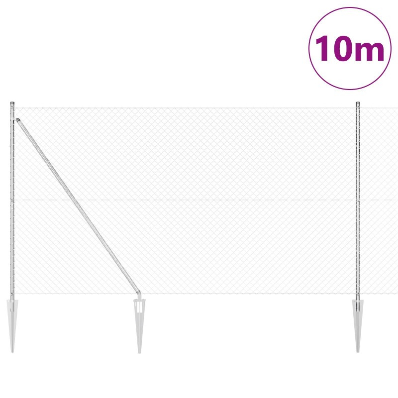 Clôture en maillons de chaîne avec 7 piquets 1.5x10 m en acier galvanisé 