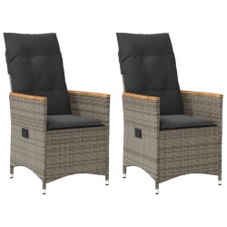 Chaises inclinables de jardin lot de 2 et coussins gris rotin 