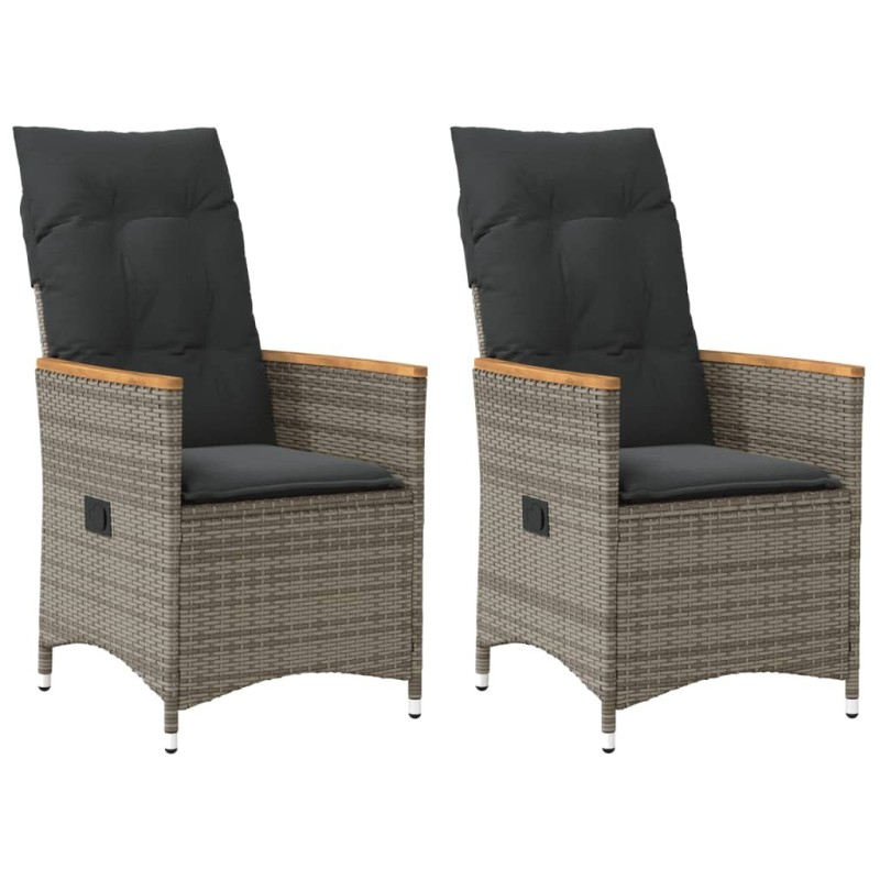 Chaises inclinables de jardin lot de 2 et coussins gris rotin 