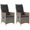 Chaises inclinables de jardin lot de 2 et coussins gris rotin 