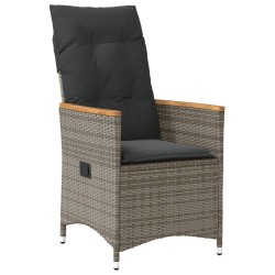 Chaises inclinables de jardin lot de 2 et coussins gris rotin 