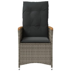 Chaises inclinables de jardin lot de 2 et coussins gris rotin 