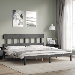 Cadre de lit sans matelas gris 200x200 cm bois massif de pin 