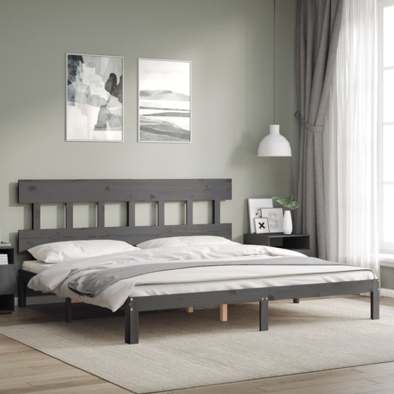 Cadre de lit sans matelas gris 200x200 cm bois massif de pin 