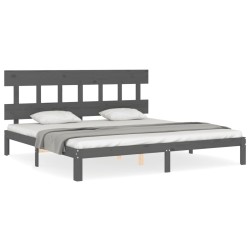 Cadre de lit sans matelas gris 200x200 cm bois massif de pin 