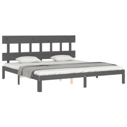 Cadre de lit sans matelas gris 200x200 cm bois massif de pin 