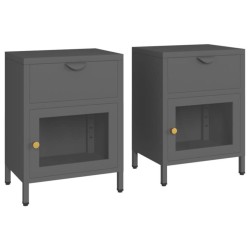Tables de chevet 2 pcs Anthracite 40x30x54,5 cm Acier et verre 