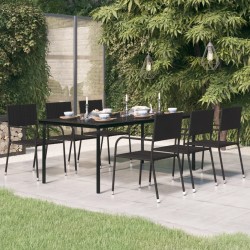 Table à dîner de jardin Noir 200x100x74 cm Acier et verre 