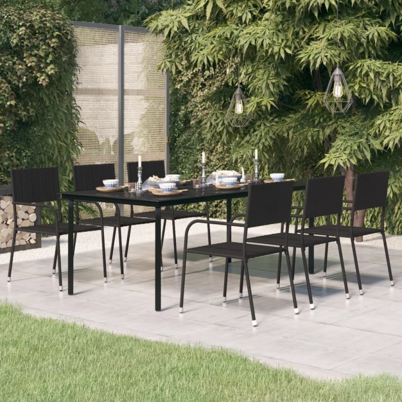 Table à dîner de jardin Noir 200x100x74 cm Acier et verre Table à dîner de jardin Noir 200x100x74 cm Acier et verre