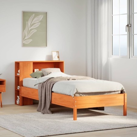 Lit bibliothèque sans matelas cire marron 90x200 cm pin massif 