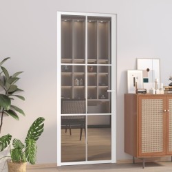 Porte intérieure 83x201,5 cm Blanc Verre ESG et aluminium 