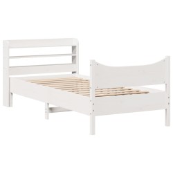 Cadre de lit avec tête de lit blanc 90x200cm bois de pin massif 