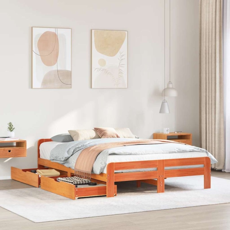 Cadre de lit sans matelas cire marron 140x190cm bois pin massif 