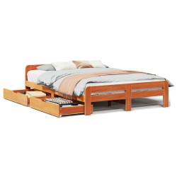 Cadre de lit sans matelas cire marron 140x190cm bois pin massif 