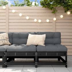 Canapés centraux avec coussins 2 pcs noir bois de pin massif 