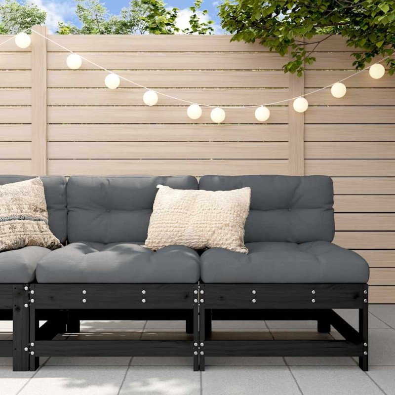 Canapés centraux avec coussins 2 pcs noir bois de pin massif 