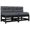 Canapés centraux avec coussins 2 pcs noir bois de pin massif 