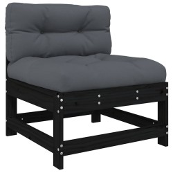 Canapés centraux avec coussins 2 pcs noir bois de pin massif 