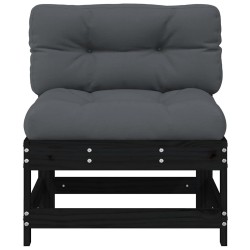 Canapés centraux avec coussins 2 pcs noir bois de pin massif 