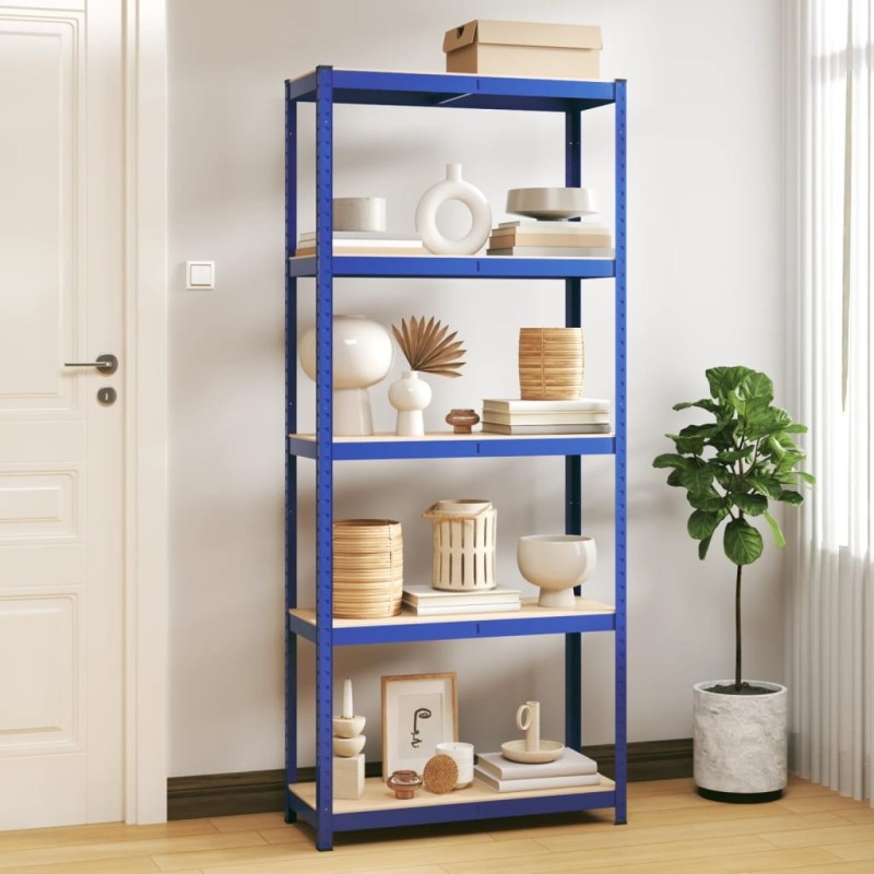 Étagère de rangement à 5 niveaux Bleu Acier et bois ingénierie 
