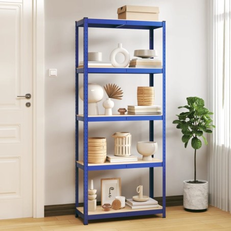 Étagère de rangement à 5 niveaux Bleu Acier et bois ingénierie 
